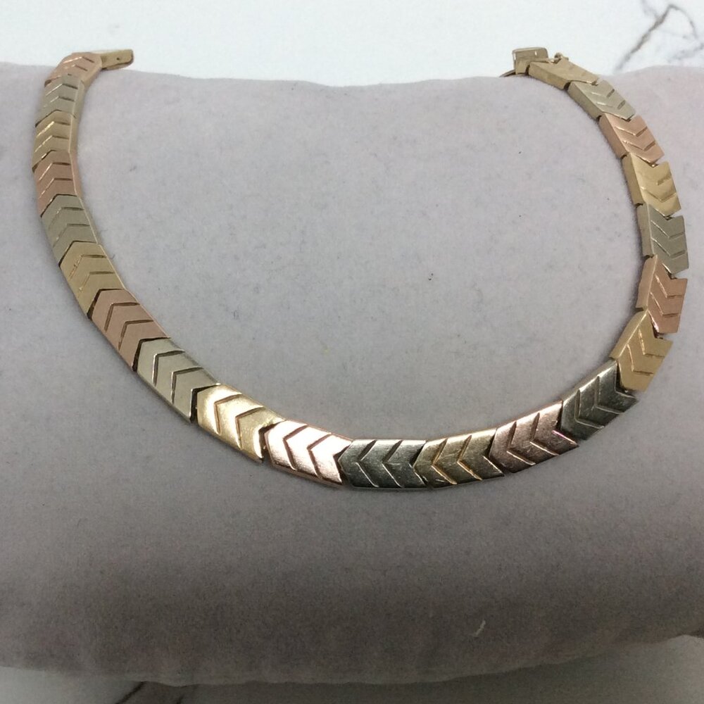 14k Real Tri-Color Gold V shaped Lady fancy bracelet 7''   11.50gr